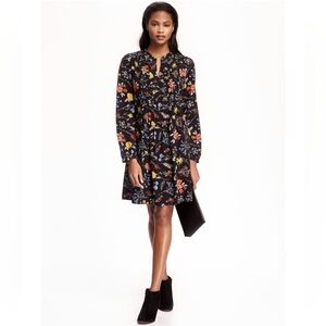 Old Navy Floral Long Sleeve Dress - Black, Red, Yellow